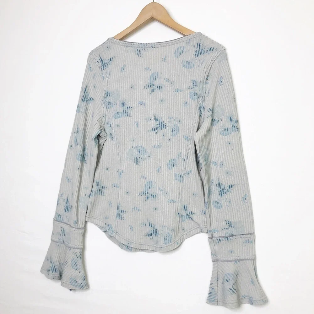 Free People Layer me Henley tie dye top with bell sleeves